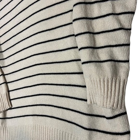 Mod Ref Sweater Womens Cream Black Striped Knit V Neck Pullover Size M/L - Picture 8 of 11